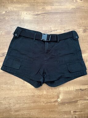 Women's Black Cargo Shorts with Webbing Belt